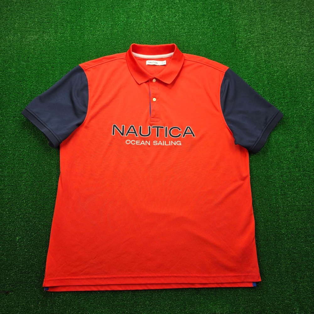Nautica Ocean Sailing Performance Colorblock Polo Shirt Mens 2XL Golf Preppy